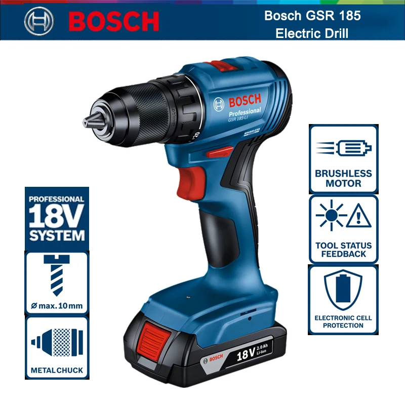 Электродрель Bosch GSR 185-LI без щеток, профессиональная беспроводная дрель Driver, аккумуляторная электрическая отвертка, электроинструменты 18 в
Электродрель Bosch GSR 185-LI без щеток, профессиональная беспроводная дрель Driver, аккумуляторная электрическая отвертка, электроинструменты 18 в