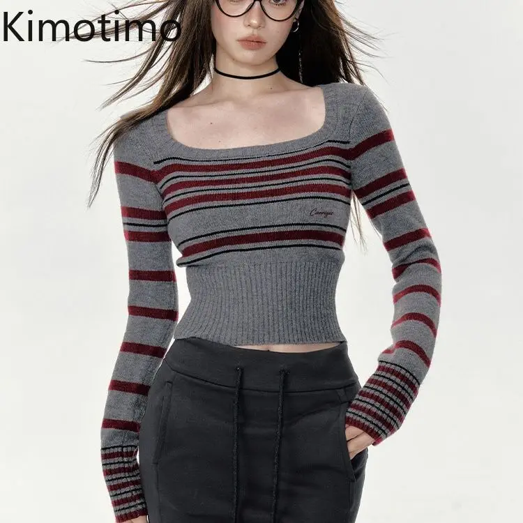 Kimotimo Vintage Striped Embroidery Short Sweater Women Autumn Winter Slim Fit Long Sleeve Pullover Y2k Fashion Base Knit Tops
Kimotimo Vintage Striped Embroidery Short Sweater Women Autumn Winter Slim Fit Long Sleeve Pullover Y2k Fashion Base Knit Tops