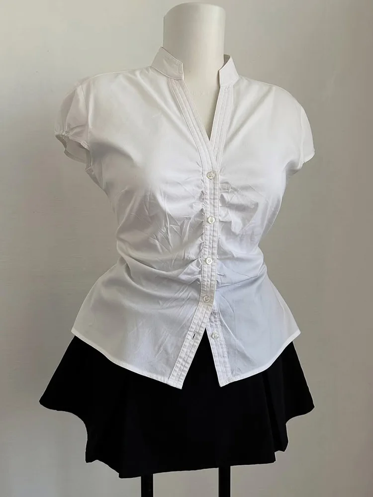 Original Retro White V-Ne irt Waist-Cinching Design Beautiful Summer New Sle f-Sve Korean Version Cotton Blend
Original Retro White V-Ne irt Waist-Cinching Design Beautiful Summer New Sle f-Sve Korean Version Cotton Blend