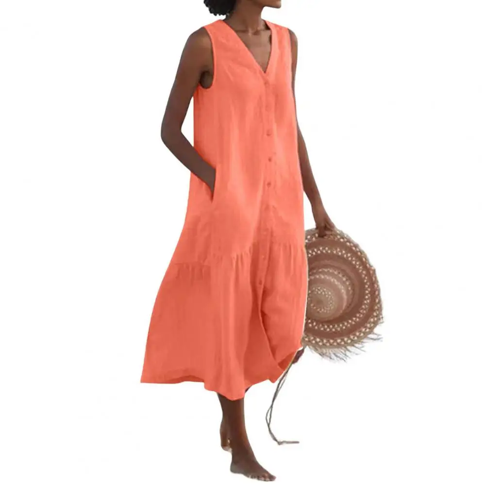 Summer Tank Dress Women Single-breasted Sleeveless Shirts Dress Solid Color Cardigan Patchwork Women Midi Dress
Summer Tank Dress Women Single-breasted Sleeveless Shirts Dress Solid Color Cardigan Patchwork Women Midi Dress