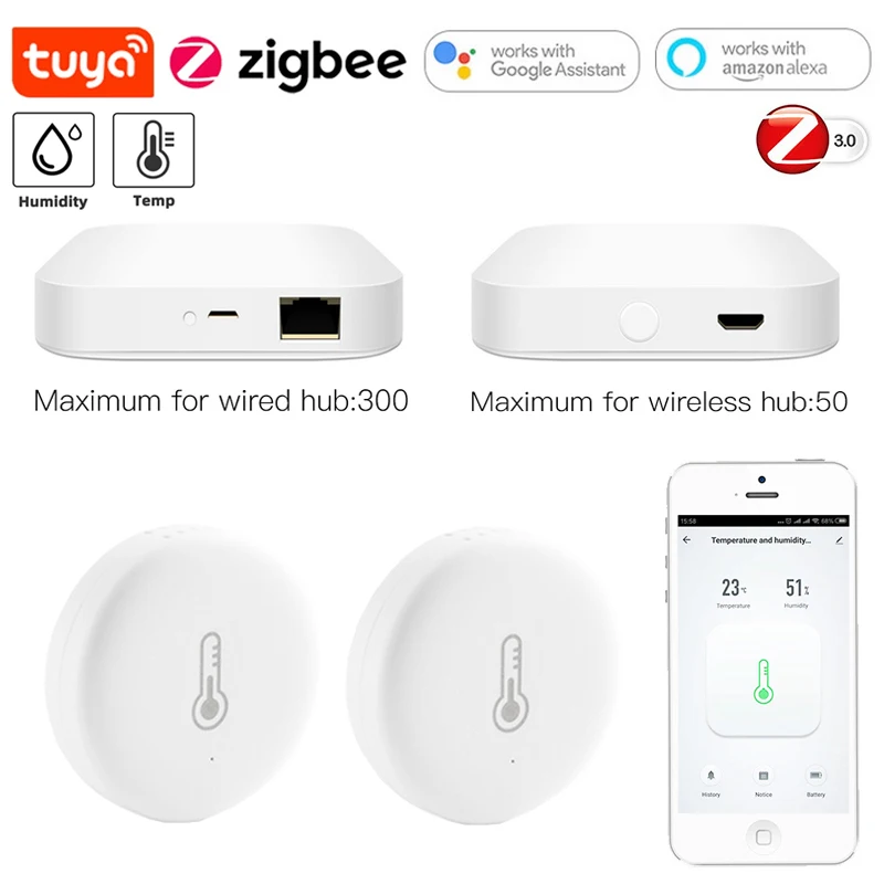 Tuya Zigbee Temperature and Humidity Sensor Wireless Gateway Hub Indoor Hygrometer Controller Work With Alexa Google Smart Home
Tuya Zigbee Temperature and Humidity Sensor Wireless Gateway Hub Indoor Hygrometer Controller Work With Alexa Google Smart Home