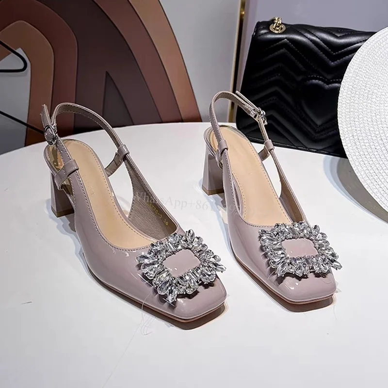 Pink Shiny Leather Square Crystal Buckle Pump Women Chunky Heel Sandals Casual Elegant Heel Hollow Ankle Buckle Side Hollow Shoe
Pink Shiny Leather Square Crystal Buckle Pump Women Chunky Heel Sandals Casual Elegant Heel Hollow Ankle Buckle Side Hollow Shoe