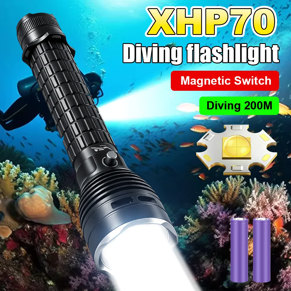 IPX8 Professional Diving Flashlight Rechargeable LED Flashlight Waterproof XHP70 Underwater Lantern Tactical Torch Scuba Diving
IPX8 Professional Diving Flashlight Rechargeable LED Flashlight Waterproof XHP70 Underwater Lantern Tactical Torch Scuba Diving