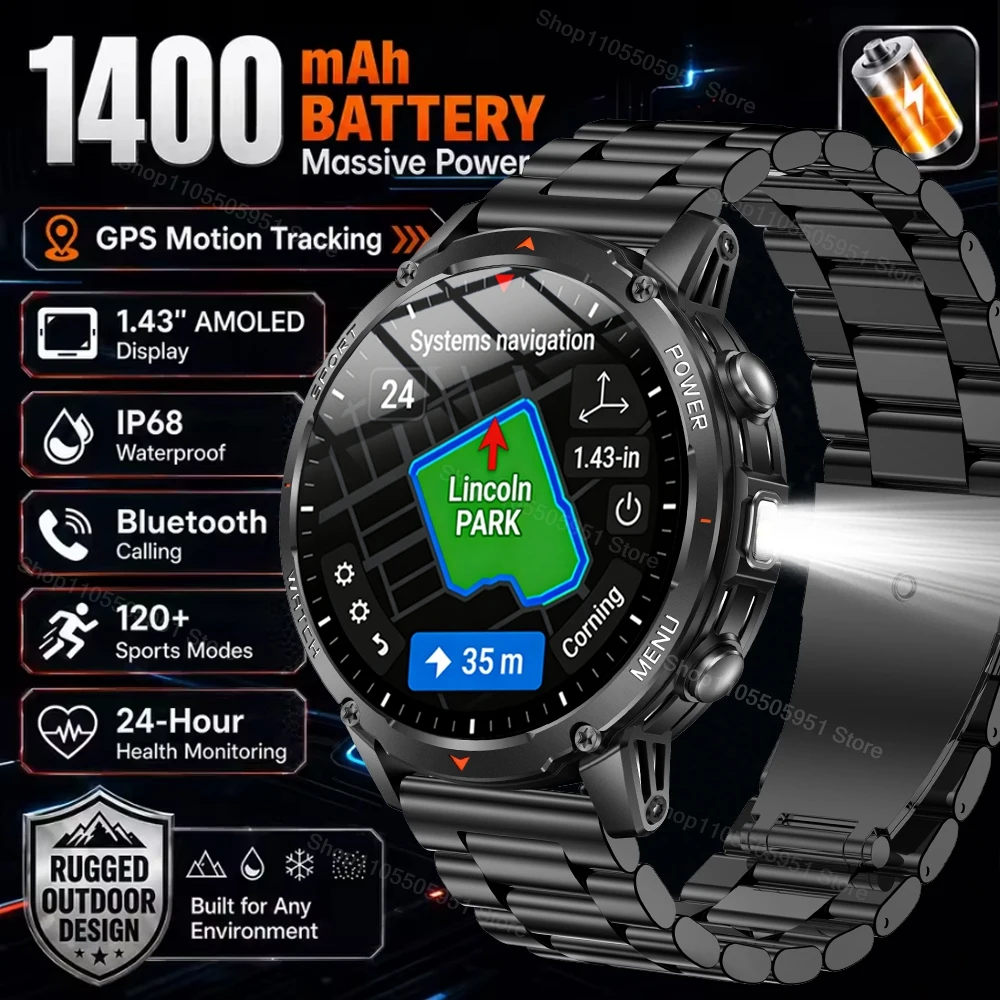 GPS Motion Tracking Smart Watches 1400mAh Battery IP68 Waterproof 3-Mode Flashlight AMOLED Bluetooth Call 120+ Sports Mens Watch
GPS Motion Tracking Smart Watches 1400mAh Battery IP68 Waterproof 3-Mode Flashlight AMOLED Bluetooth Call 120+ Sports Mens Watch