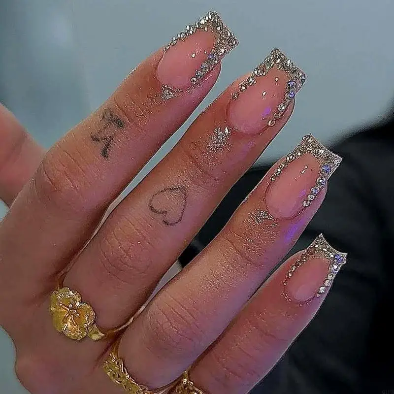Q1FB Press On With Rhinestones Designs Art Decoration Square Artificial French Tips 24Pcs False For Girls
Q1FB Press On With Rhinestones Designs Art Decoration Square Artificial French Tips 24Pcs False For Girls