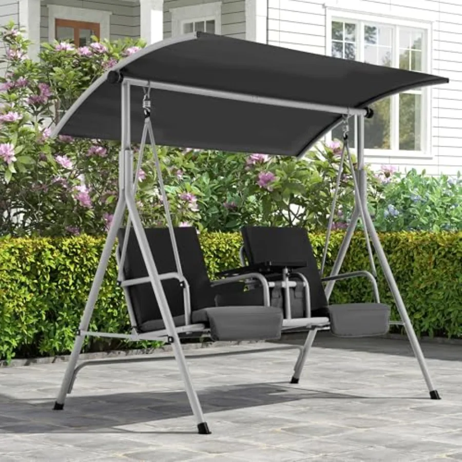 2 Seat Outdoor Porch Swing, Patio Swing with Adjustable Canopy, Heavy Duty 650 LBS Outdoor Swing with Pivot Storage Table and 2
2 Seat Outdoor Porch Swing, Patio Swing with Adjustable Canopy, Heavy Duty 650 LBS Outdoor Swing with Pivot Storage Table and 2