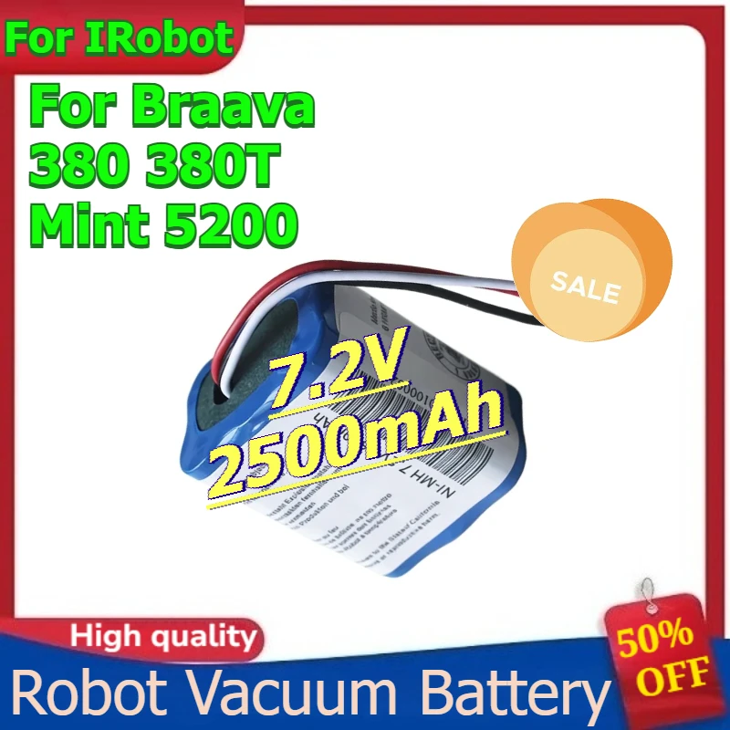 for IRobot Roomba for Braava 380 380T Mint 5200 5200B 5200c Ni-MH Rechargeable Battery 7.2V 2500mAh
for IRobot Roomba for Braava 380 380T Mint 5200 5200B 5200c Ni-MH Rechargeable Battery 7.2V 2500mAh