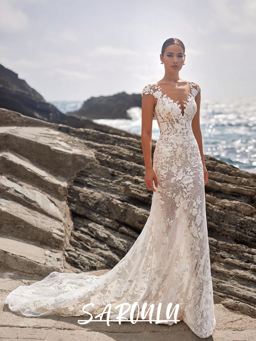 Shimmering Appliques Lace Mermaid Wedding Dress Cap Sleeves Customized Beach Bridal Gown Sexy Open Back Dresses For Bride
Shimmering Appliques Lace Mermaid Wedding Dress Cap Sleeves Customized Beach Bridal Gown Sexy Open Back Dresses For Bride