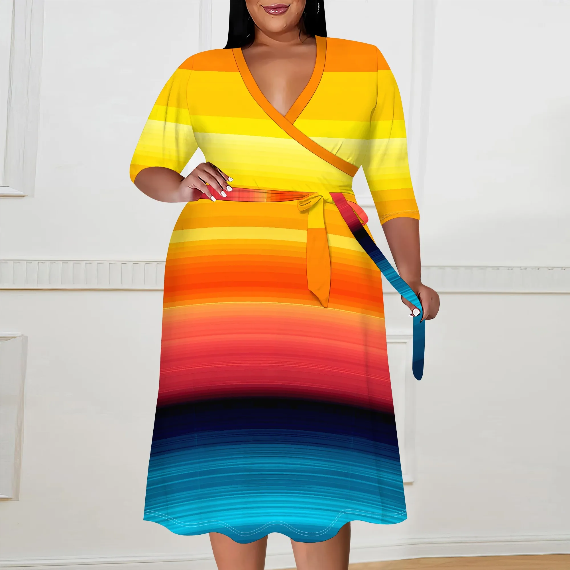 XL-6XL Rainbow Gradient Wrap Dress for Plus Size Women Sunset Vibes for Pride Parade, Music Fest or Summer Streetwear
XL-6XL Rainbow Gradient Wrap Dress for Plus Size Women Sunset Vibes for Pride Parade, Music Fest or Summer Streetwear