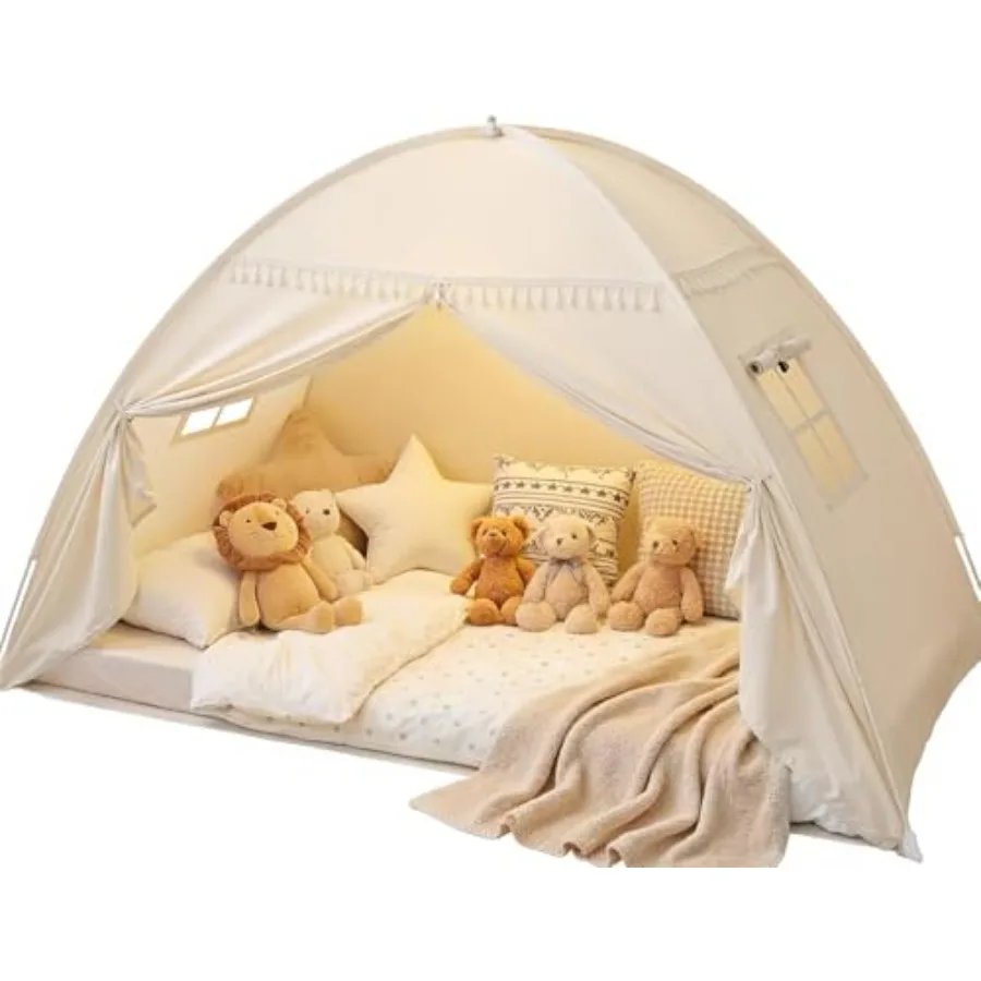 Toddler Twin Bed Tent Canopy with Lights Flags - Indoor Play Tent in Golden Beige for Girls Boys - Privacy Space Sleeping Tent
Toddler Twin Bed Tent Canopy with Lights Flags - Indoor Play Tent in Golden Beige for Girls Boys - Privacy Space Sleeping Tent