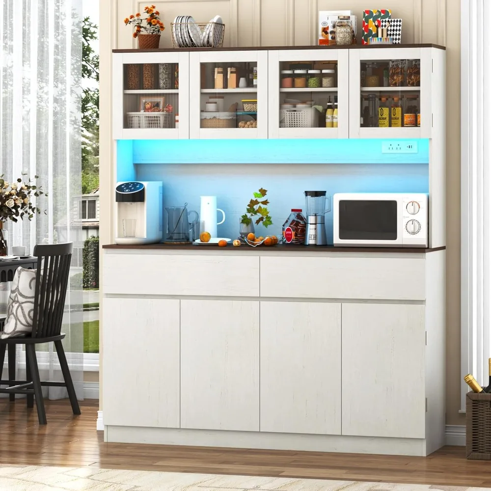 71" Kitchen Pantry Cabinet with LED Lights and Charging Station, Hutch Cabinet with Microwave Stand, White Kitchen Cabinets
71" Kitchen Pantry Cabinet with LED Lights and Charging Station, Hutch Cabinet with Microwave Stand, White Kitchen Cabinets