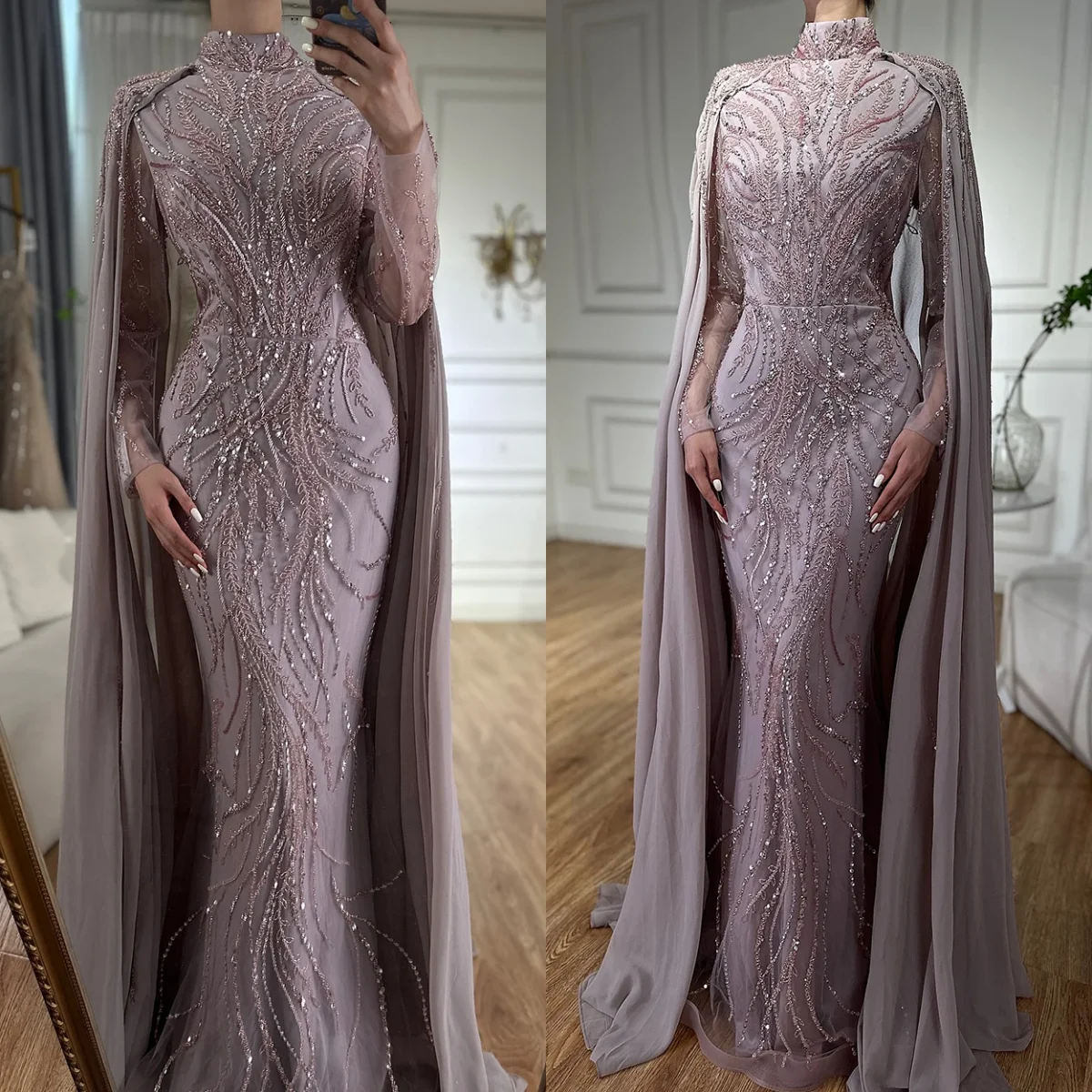 Shiny Beaded Mermaid Prom Gowns Floor Length High Neck Evening Dresses Sequins Birthday Party Customized
Shiny Beaded Mermaid Prom Gowns Floor Length High Neck Evening Dresses Sequins Birthday Party Customized