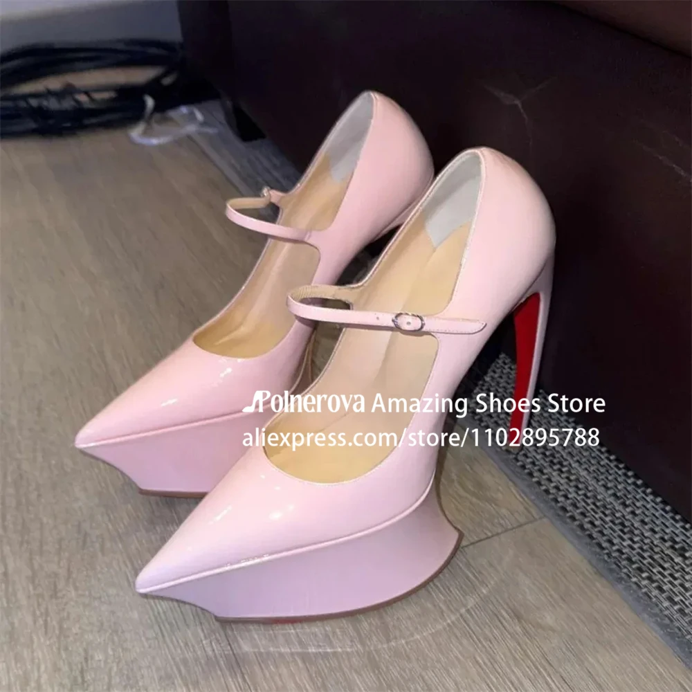 Novelty Forward Curving Heel Pumps Designer Style Pointed Toe Platform Stilettos Sculptural Heel Buckle High Heeled Mary Janes
Novelty Forward Curving Heel Pumps Designer Style Pointed Toe Platform Stilettos Sculptural Heel Buckle High Heeled Mary Janes