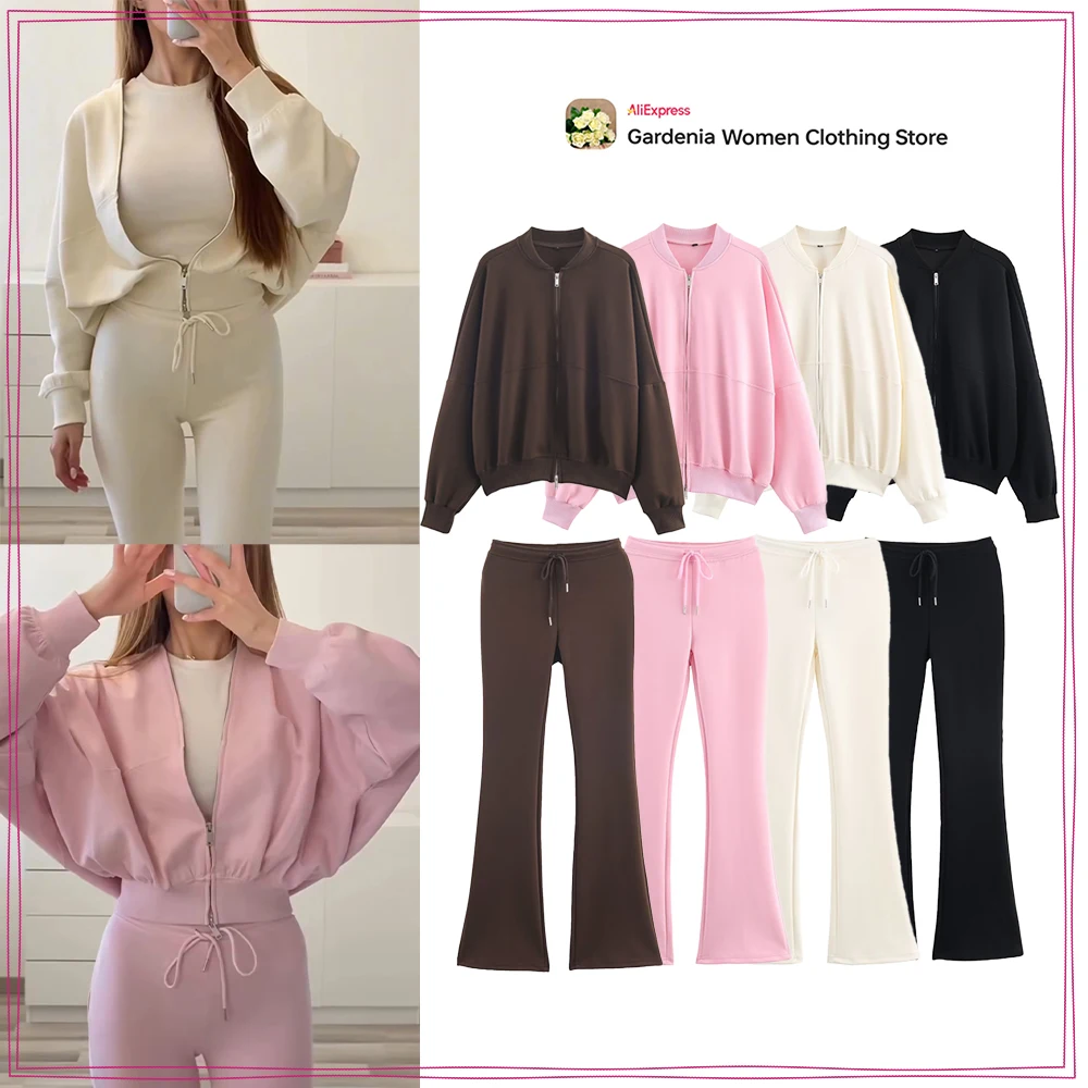 Stylish Women's Sports Two Piece Sets New in Tracksuits for Women Interlock Bomber Jacket with Zipper Matching Tonal Flare Pants
Stylish Women's Sports Two Piece Sets New in Tracksuits for Women Interlock Bomber Jacket with Zipper Matching Tonal Flare Pants