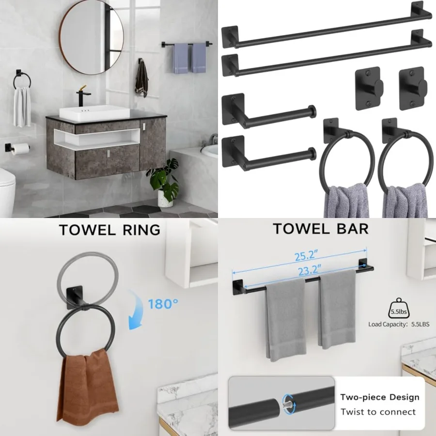 8 Pieces Bathroom Hardware Set, Towel Bar, Matte Black Bathroom Accessories Set, Towel Racks for Bathroom, Robe Towel Hooks, To
8 Pieces Bathroom Hardware Set, Towel Bar, Matte Black Bathroom Accessories Set, Towel Racks for Bathroom, Robe Towel Hooks, To