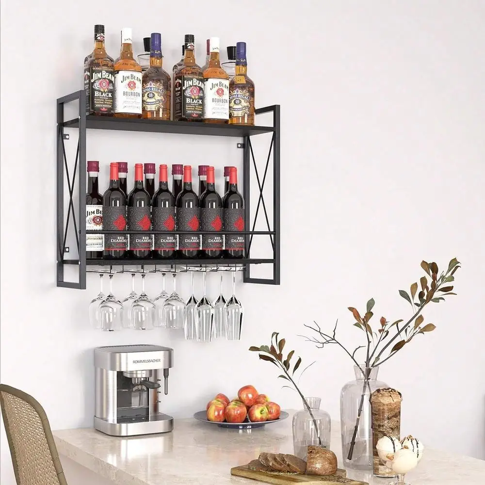Mounted Wine Rack 2 Tier Shelf With 5 Rows Wine Glass Hanging Rack Industrial Rustic Brown WoodIron Frame For Dining Room,Wine
Mounted Wine Rack 2 Tier Shelf With 5 Rows Wine Glass Hanging Rack Industrial Rustic Brown WoodIron Frame For Dining Room,Wine