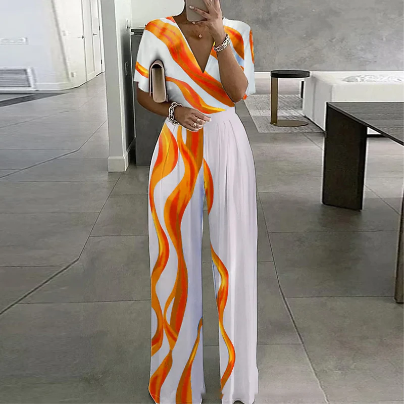 Summer Sexy V Neck Women Jumpsuits Casual Short Sleeve High Waist Slim Jumpsuit Fashion Print Wide Leg Long Pant Romper Overalls
Summer Sexy V Neck Women Jumpsuits Casual Short Sleeve High Waist Slim Jumpsuit Fashion Print Wide Leg Long Pant Romper Overalls