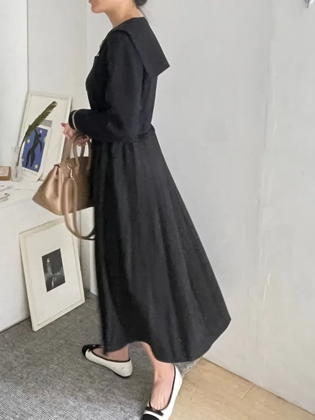 Korean Sle Navy Collar Versatile Knitted Dr Women's Autumn Faion Item High-End Feeling Tea Break Long Skirt 
Korean Sle Navy Collar Versatile Knitted Dr Women's Autumn Faion Item High-End Feeling Tea Break Long Skirt