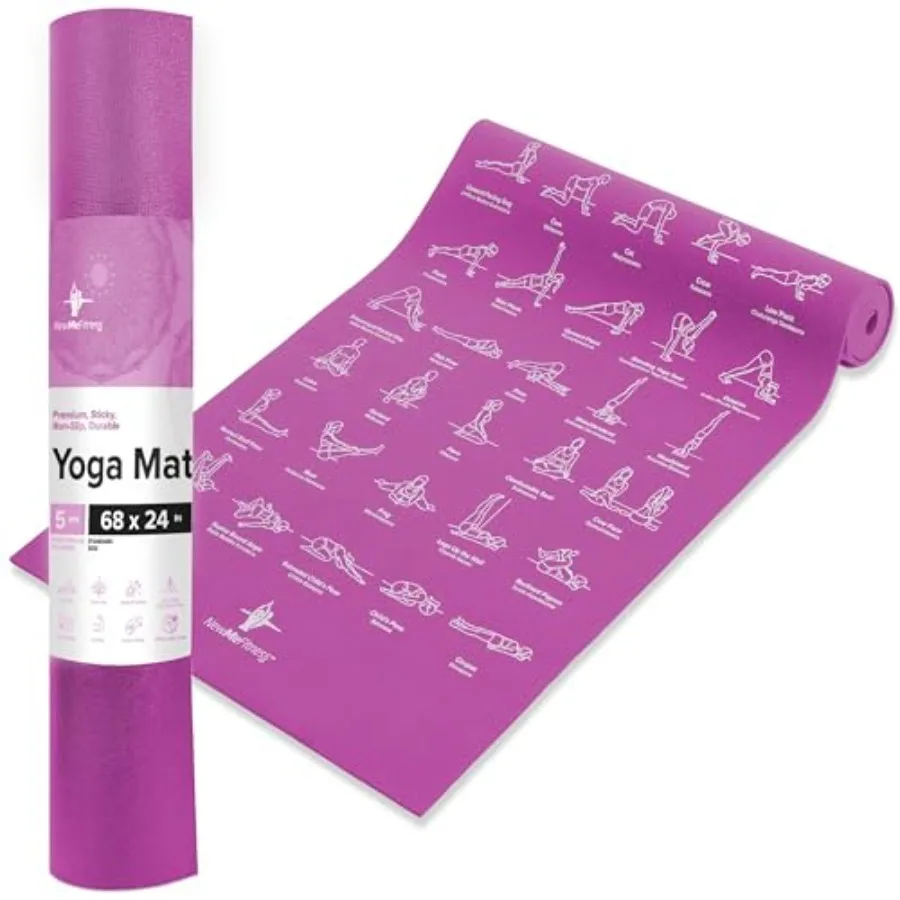 Yoga Mat for Women and Men - Large 5mm Thick 68 Inch Long Non Slip Exercise Mats w/ 70 Printed Yoga Poses for Pilates Workout a
Yoga Mat for Women and Men - Large 5mm Thick 68 Inch Long Non Slip Exercise Mats w/ 70 Printed Yoga Poses for Pilates Workout a