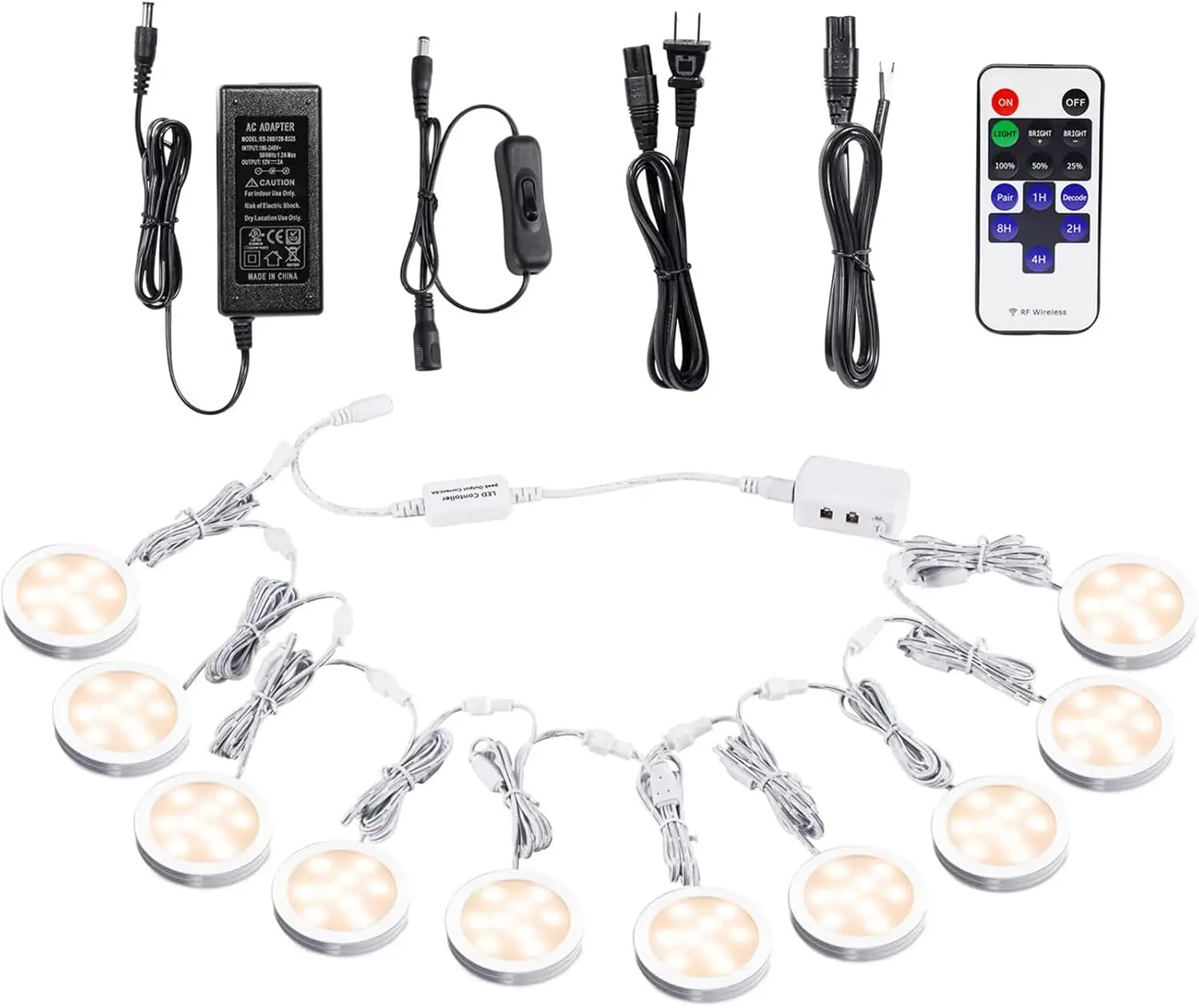 12V Dimmable LED Puck Lights with RF Remote, Hardwired & Plug-in, 10-Pack Warm White
12V Dimmable LED Puck Lights with RF Remote, Hardwired & Plug-in, 10-Pack Warm White