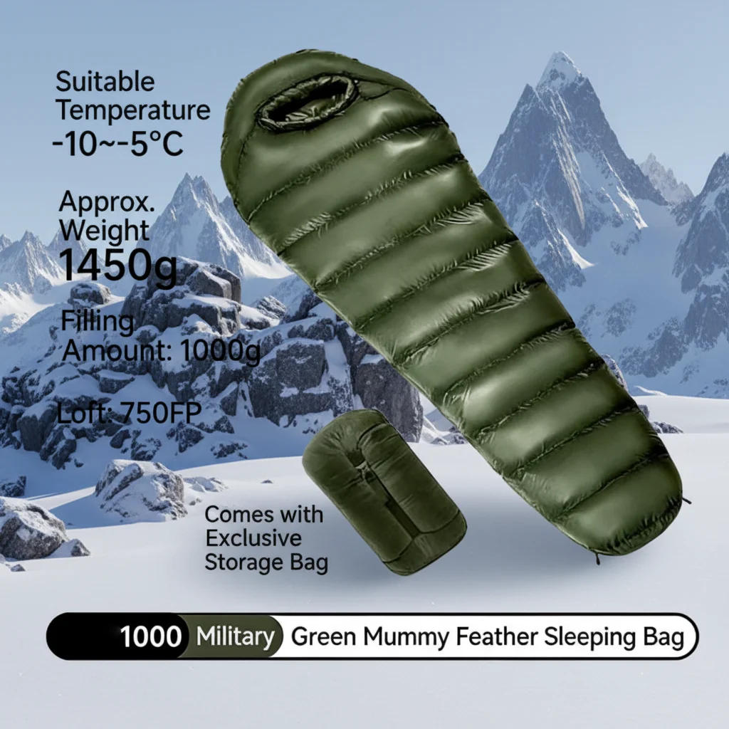 !@1000G Goose Down Ultra-light Sleeping Pad for Cold Weather Camping Mummy Sleeping Bag for Comfortable Outdoor Adventures
!@1000G Goose Down Ultra-light Sleeping Pad for Cold Weather Camping Mummy Sleeping Bag for Comfortable Outdoor Adventures