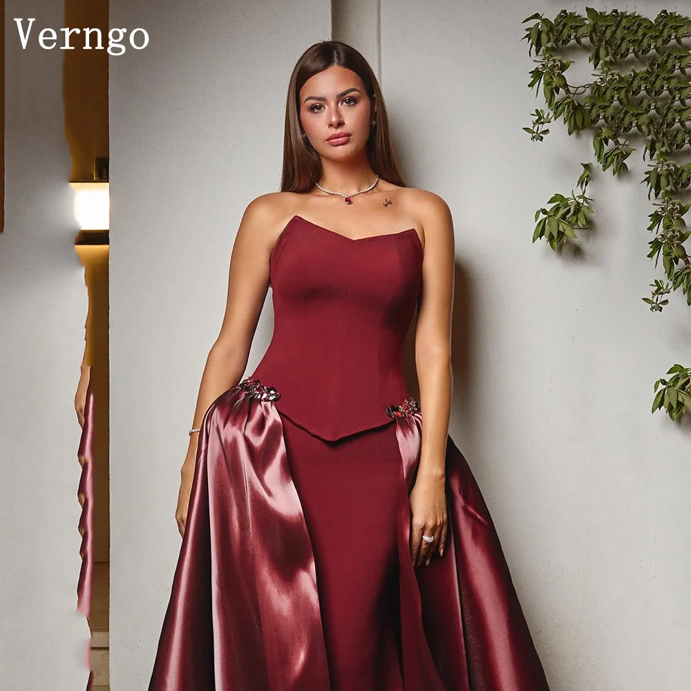 Verngo Burgundy Satin Elegant Prom Gowns Strapless Maxi Pleated Formal Occasion Dresses Sequined Arabia Evening Dress Customized
Verngo Burgundy Satin Elegant Prom Gowns Strapless Maxi Pleated Formal Occasion Dresses Sequined Arabia Evening Dress Customized