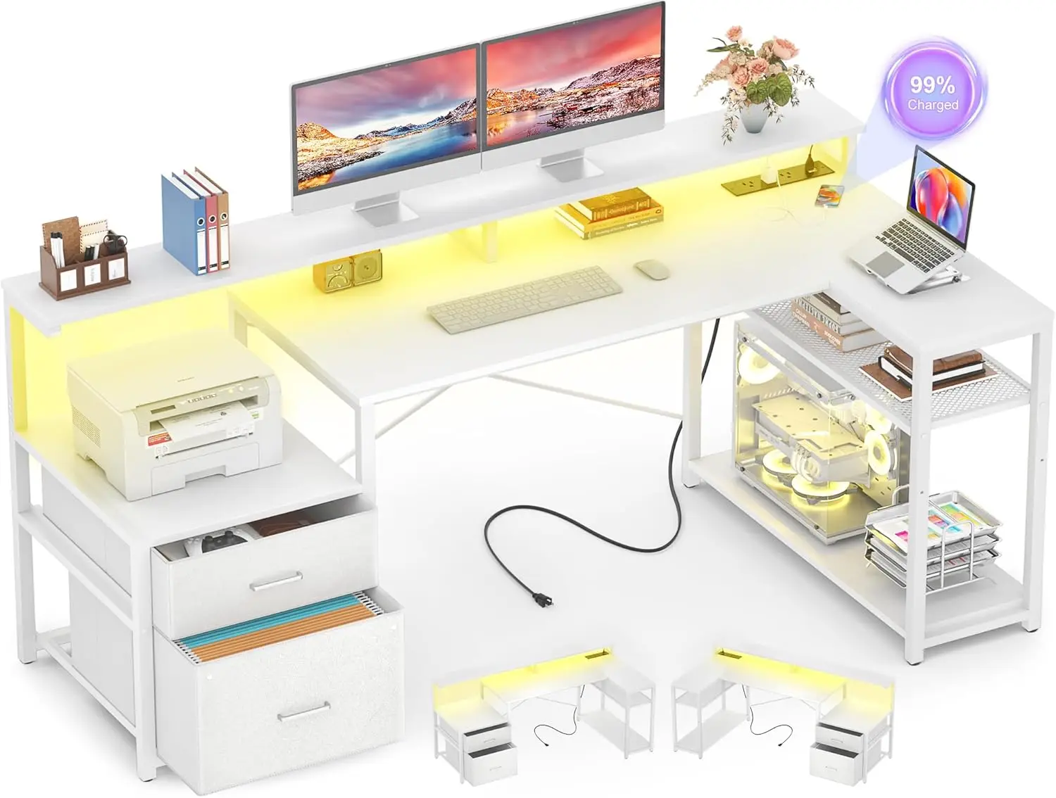 L Shaped Computer Desk with File Drawer Reversible Gaming Desk Home Office Desk with Power Outlet LED Strip
L Shaped Computer Desk with File Drawer Reversible Gaming Desk Home Office Desk with Power Outlet LED Strip