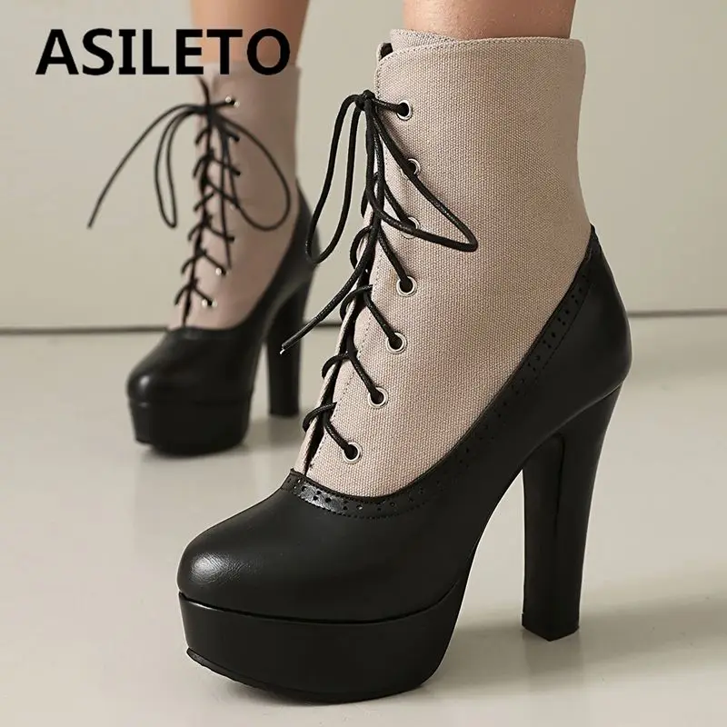 ASILETO 2025 Fashion Women Boots Round Toe Block Heels 10.5cm Platform 3cm Lace Up Mixed Color Plus Size 41 42 43 Party Bota
ASILETO 2025 Fashion Women Boots Round Toe Block Heels 10.5cm Platform 3cm Lace Up Mixed Color Plus Size 41 42 43 Party Bota