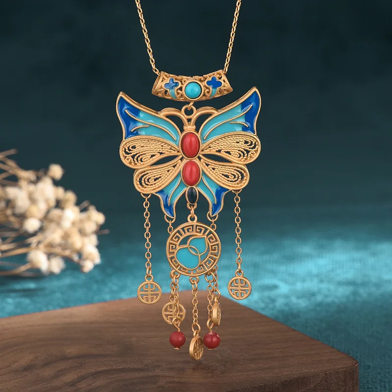 Butterfly Copper Coin Gold-Plated Necklace Chinese Style Jade Pendant Luxury Necklace Vintage Jade Necklace for Women Jewelry
Butterfly Copper Coin Gold-Plated Necklace Chinese Style Jade Pendant Luxury Necklace Vintage Jade Necklace for Women Jewelry
