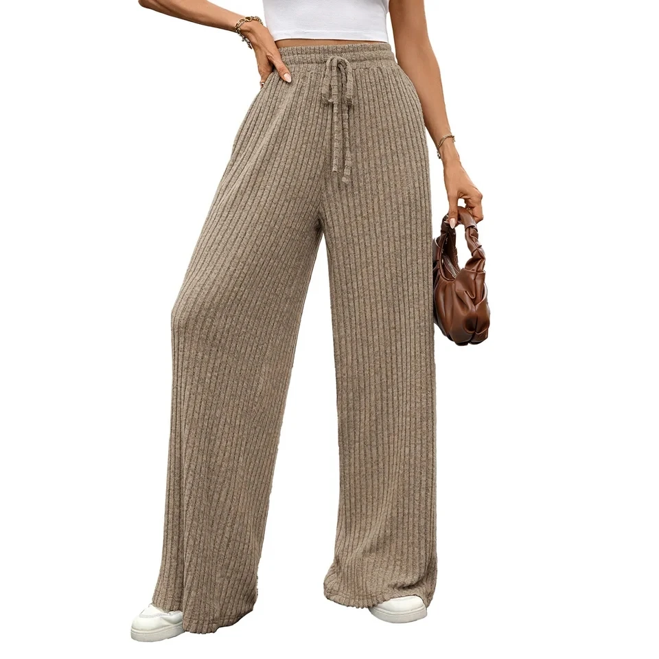 Women's Ribbed Wide-Leg Pants High Waist Knit Loose Straight Trousers Ladies Soft Lace Up Baggy Palazzo Pants Pantalones
Women's Ribbed Wide-Leg Pants High Waist Knit Loose Straight Trousers Ladies Soft Lace Up Baggy Palazzo Pants Pantalones