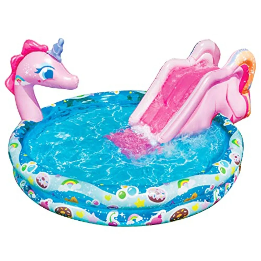 Inflatable Outdoor Backyard Water Slide Splash Toy for 78in L x 60in W x 32in H Rainbow Unicorn Design Durable PVC Material Fun
Inflatable Outdoor Backyard Water Slide Splash Toy for 78in L x 60in W x 32in H Rainbow Unicorn Design Durable PVC Material Fun