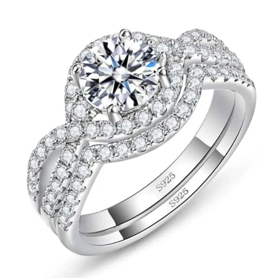 WES 1CT Infinite Moissanite Bridal Ring Set - 925 Sterling Silver Hypoallergenic D Color VVS1 Twisted Stackable Round Moissanit
WES 1CT Infinite Moissanite Bridal Ring Set - 925 Sterling Silver Hypoallergenic D Color VVS1 Twisted Stackable Round Moissanit