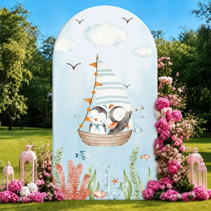 Single Side Arch Backdrop Cover Underwater Adventure Sailboat Scene Background for Party Decor with Penguins on Boat Striped
Single Side Arch Backdrop Cover Underwater Adventure Sailboat Scene Background for Party Decor with Penguins on Boat Striped