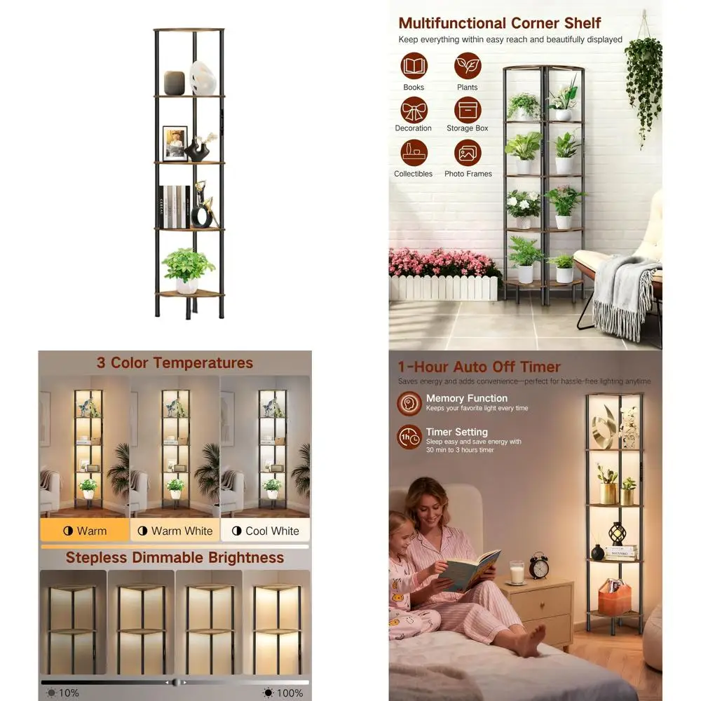 LED-Illuminated 5-Shelf Corner Display with Touch & Remote Control, Adjustable Brightness, 3 Color Modes, 1-Hour Timer for Home
LED-Illuminated 5-Shelf Corner Display with Touch & Remote Control, Adjustable Brightness, 3 Color Modes, 1-Hour Timer for Home