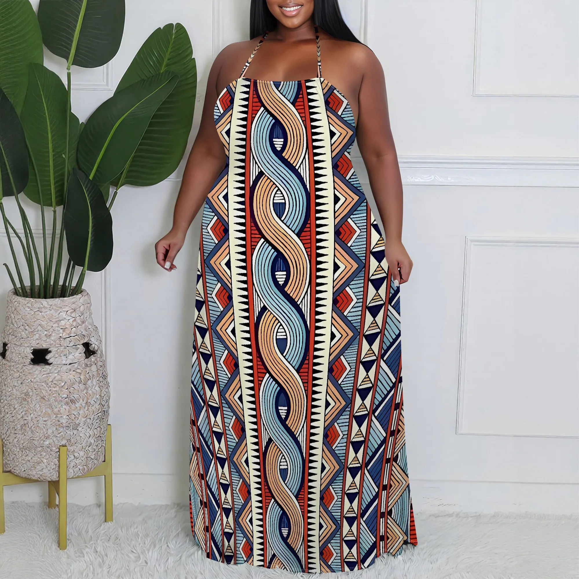 EQQZD Plus Size Sleeveless Halterneck Maxi Dress, Boho Style Pattern Print Slim Strap Dress
EQQZD Plus Size Sleeveless Halterneck Maxi Dress, Boho Style Pattern Print Slim Strap Dress