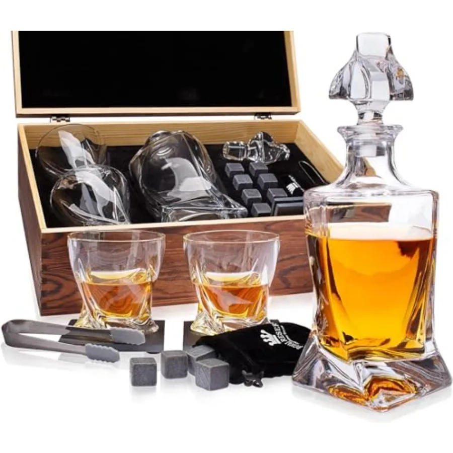 Whiskey Decanter Set by Whiskey Gifts Set - Twisted Bourbon Decanter 24 oz with Glasses, Whiskey Stones, Coasters, Tongs Birthd
Whiskey Decanter Set by Whiskey Gifts Set - Twisted Bourbon Decanter 24 oz with Glasses, Whiskey Stones, Coasters, Tongs Birthd