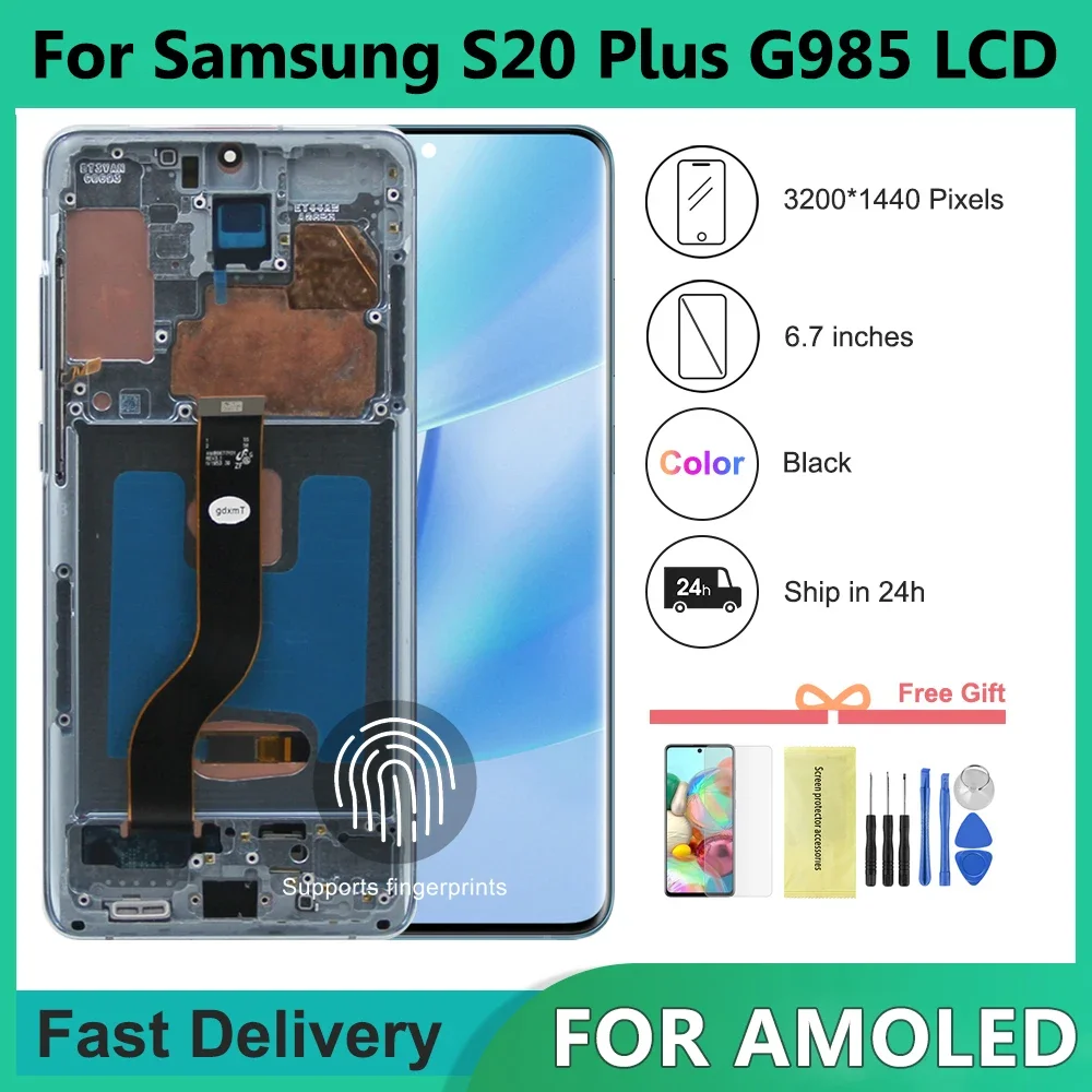 For AMOLED S20 Plus Screen Replacment for Samsung S20+ G985 G985F G985F/DS LCD Display Touch Screen with Frame Assembly
For AMOLED S20 Plus Screen Replacment for Samsung S20+ G985 G985F G985F/DS LCD Display Touch Screen with Frame Assembly