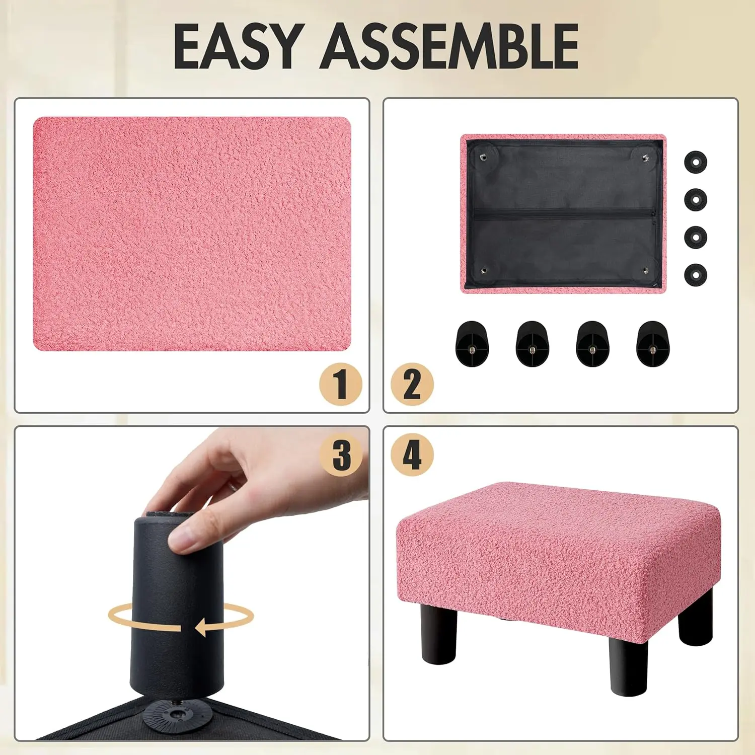 Small Foot Stool Ottoman, Footstool With Legs, Teddy Velvet Foot Rest For Living Room, Bedroom And Office, Pink
Small Foot Stool Ottoman, Footstool With Legs, Teddy Velvet Foot Rest For Living Room, Bedroom And Office, Pink
