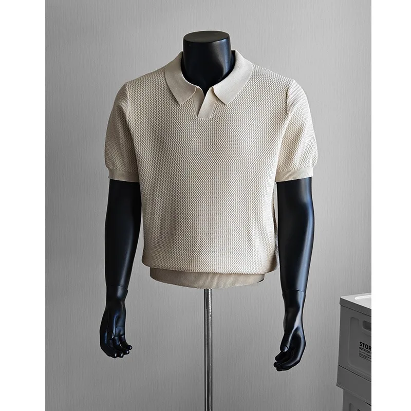 Seagull Collar Texture Knitted Short Sleeved Polo Shirts Men Summer Ice Silk Business Social T-shirt Versatile Casual Polo Shirt
Seagull Collar Texture Knitted Short Sleeved Polo Shirts Men Summer Ice Silk Business Social T-shirt Versatile Casual Polo Shirt