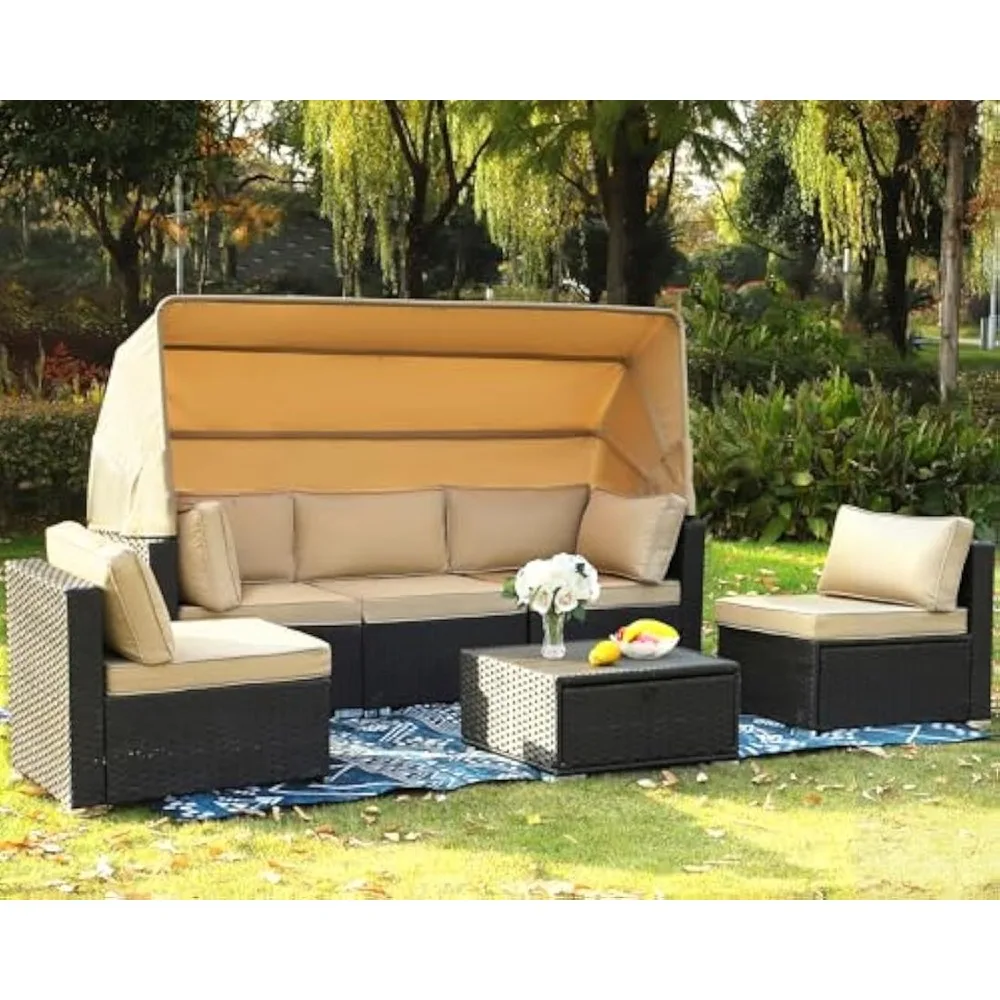 6 Pieces Patio Furniture Set, Conversation Sets Daybed with Retractable Canopy Patio Sectional Rattan Sofa Set with Table
6 Pieces Patio Furniture Set, Conversation Sets Daybed with Retractable Canopy Patio Sectional Rattan Sofa Set with Table