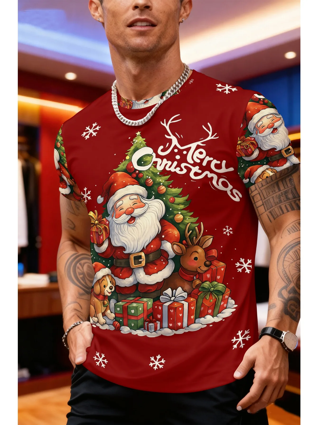 Colourful Santa Claus Printed Men's T-shirt Funny Christmas Elements Short Sleeve Tops Street Fashion X'mas Party Men Clothing
Colourful Santa Claus Printed Men's T-shirt Funny Christmas Elements Short Sleeve Tops Street Fashion X'mas Party Men Clothing