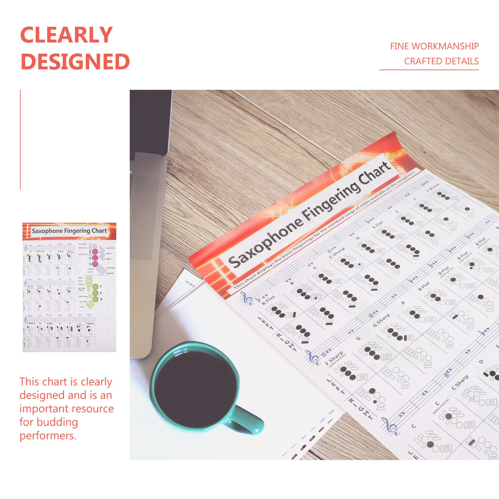 Saxophone Chord Chart Poster Coated Paper Durable Practice Guide For Beginners Sax Note Learning Reference Instrument Accessory