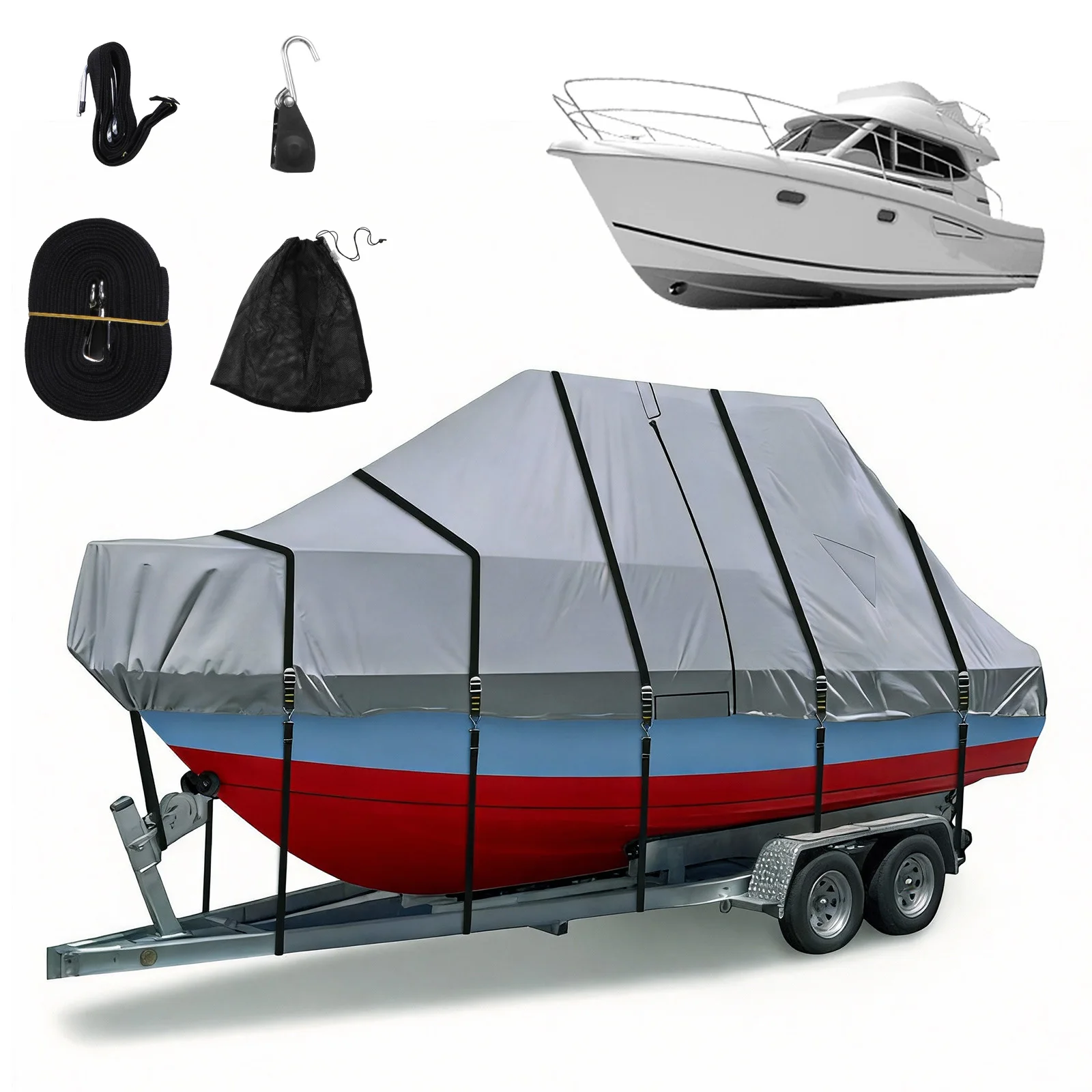 1200D Trailerable Center Console Boats Covers with Motor Covering & Adjustable Buckle with 18 Tie Down Strap For Protecting Roof
1200D Trailerable Center Console Boats Covers with Motor Covering & Adjustable Buckle with 18 Tie Down Strap For Protecting Roof