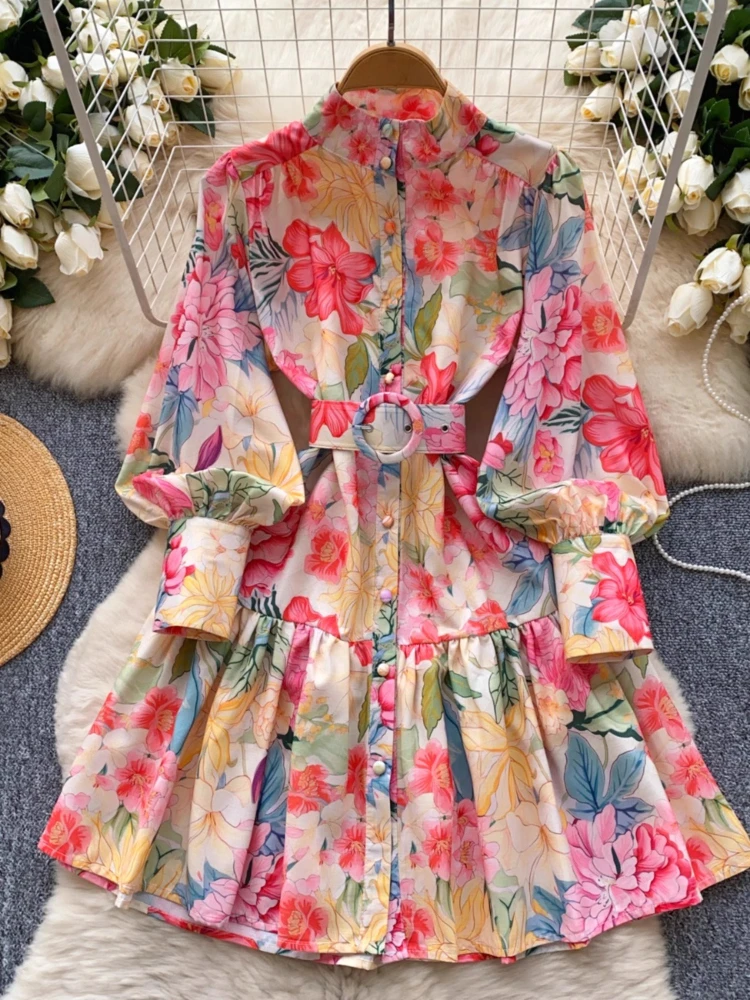 French Elegant Dresses Stand Neck Lantern Sleeve Flower Print Single Breasted Dress Sashes Slim Waist Spring 2025 Women Clothing
French Elegant Dresses Stand Neck Lantern Sleeve Flower Print Single Breasted Dress Sashes Slim Waist Spring 2025 Women Clothing