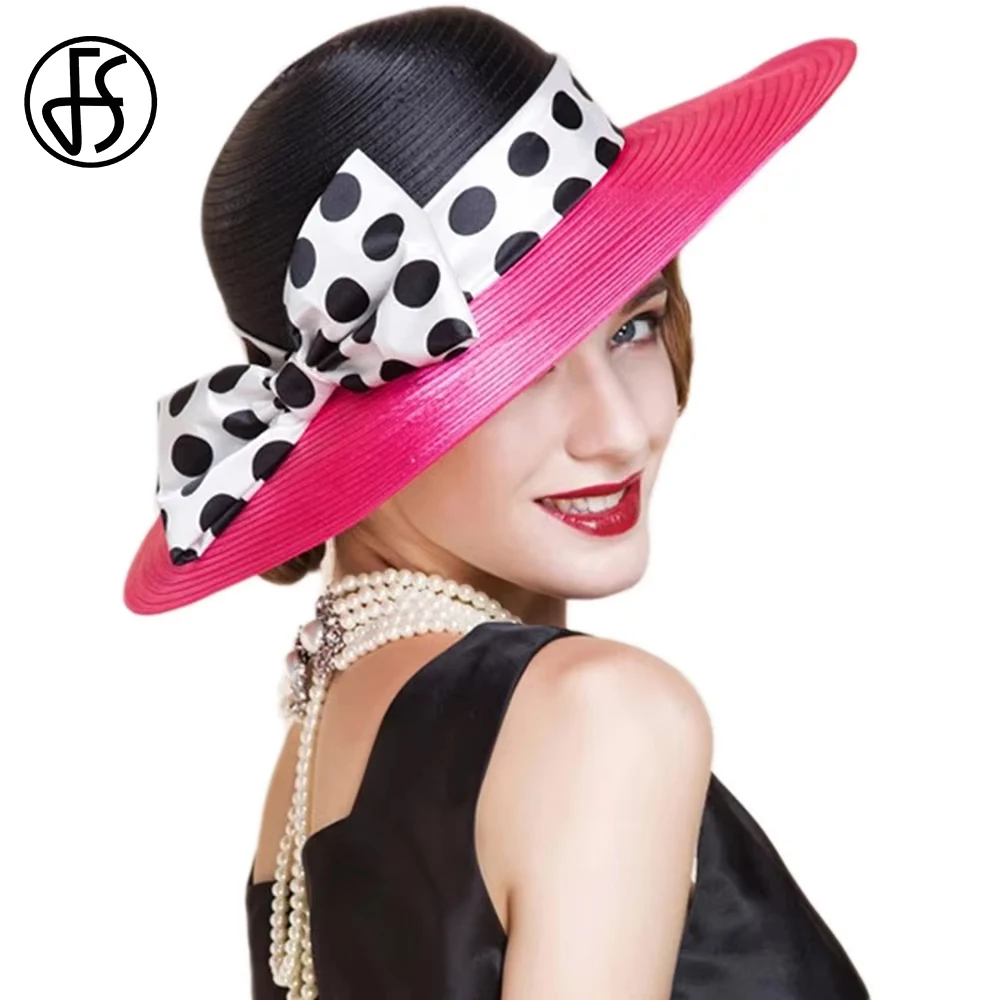 FS Black Dots Church Hat For Women Elegant Wide Brim Wedding Hats With Big Bowknot Summer Sunshade Beach Cap Chapeau Femme 2025
FS Black Dots Church Hat For Women Elegant Wide Brim Wedding Hats With Big Bowknot Summer Sunshade Beach Cap Chapeau Femme 2025