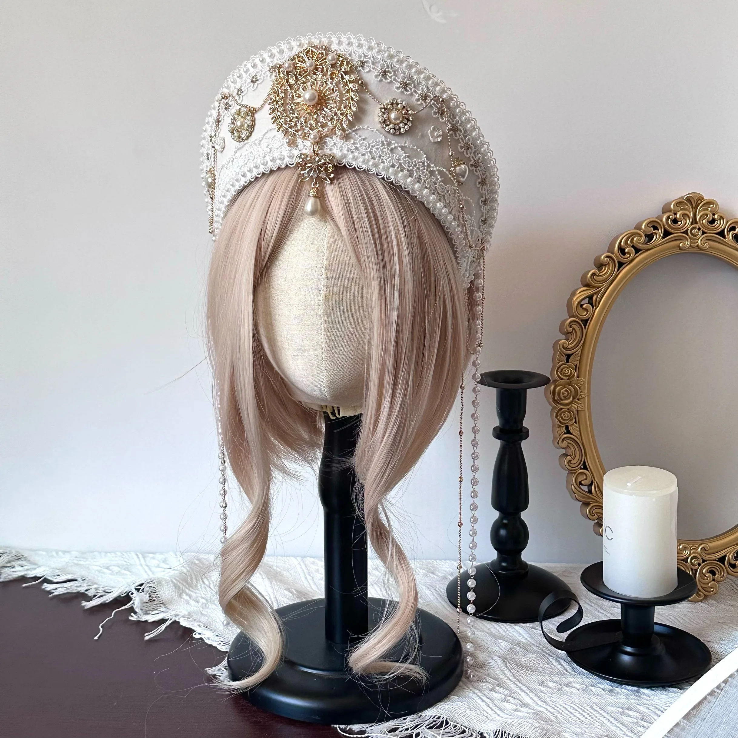 Handmade Baroque Lace Bonnet Crown, Pearl Tassel Vintage Headpiece, Medieval Royal Headwear for Classic Lolita Wedding Renaissan
Handmade Baroque Lace Bonnet Crown, Pearl Tassel Vintage Headpiece, Medieval Royal Headwear for Classic Lolita Wedding Renaissan