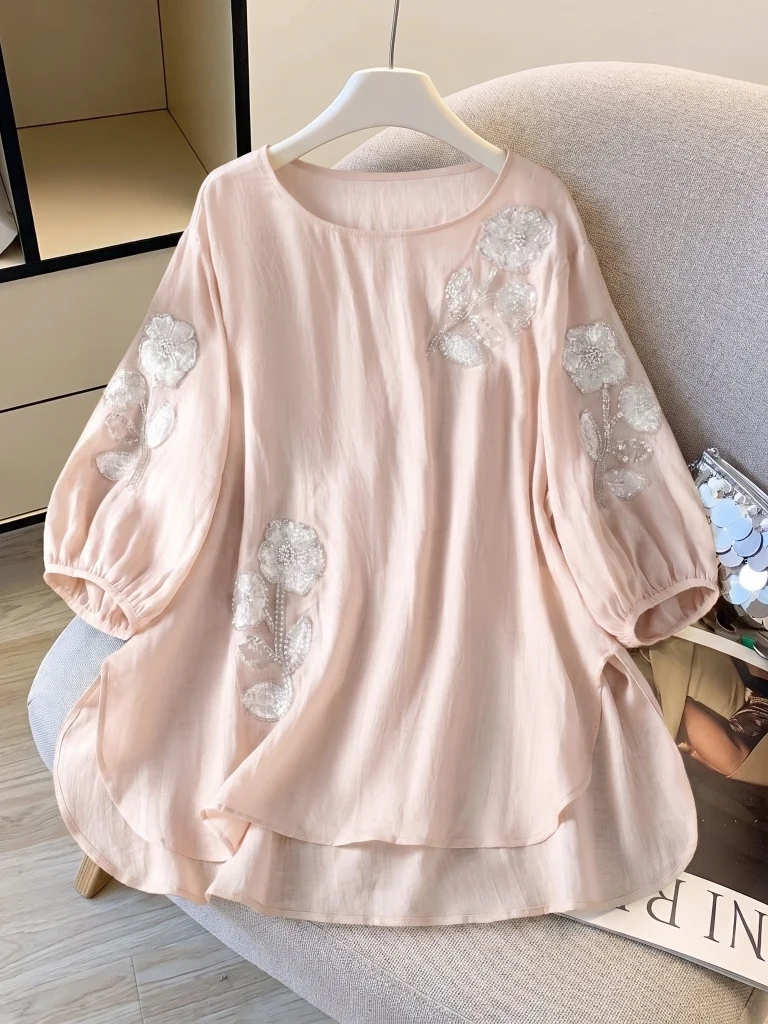 Pink Sequin Embroidery Thin Shoulder Women's Shirt Summer New Style plus Size Trendy Ageless Top Korean Style Loose Fit
Pink Sequin Embroidery Thin Shoulder Women's Shirt Summer New Style plus Size Trendy Ageless Top Korean Style Loose Fit