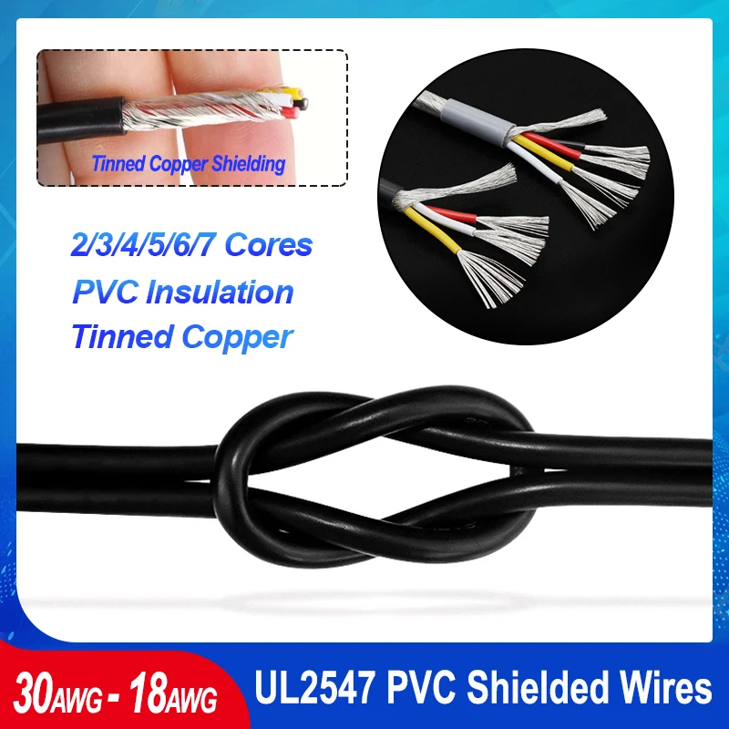 1/3/5m UL2547 PVC Shielded Wires Signal Cable 30/28/26/24/22/20/18 AWG 2 3 4 5 6 7Cores Tinned Copper Control Audio Wire
1/3/5m UL2547 PVC Shielded Wires Signal Cable 30/28/26/24/22/20/18 AWG 2 3 4 5 6 7Cores Tinned Copper Control Audio Wire
