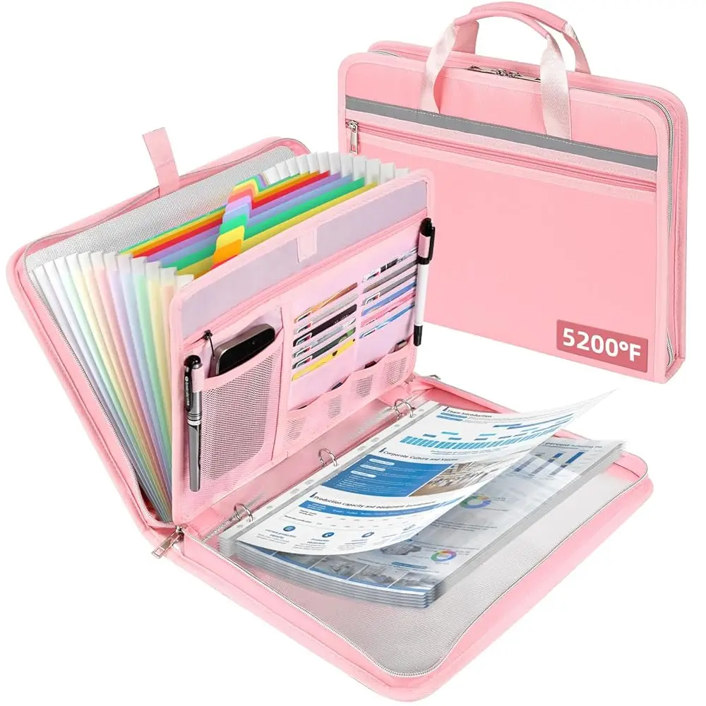 5200℉ Fireproof Document Organizer with 13 Accordion Expanding File Folder, Aluminum Foil Zipper Binder with 30 A4/Letter She
5200℉ Fireproof Document Organizer with 13 Accordion Expanding File Folder, Aluminum Foil Zipper Binder with 30 A4/Letter She
