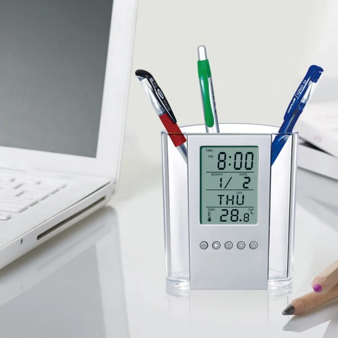 Simple pen holder storage box Multi-functional pen holder Office Transparent pen Clock Calendar pen holder Thermometer pen holde
Simple pen holder storage box Multi-functional pen holder Office Transparent pen Clock Calendar pen holder Thermometer pen holde